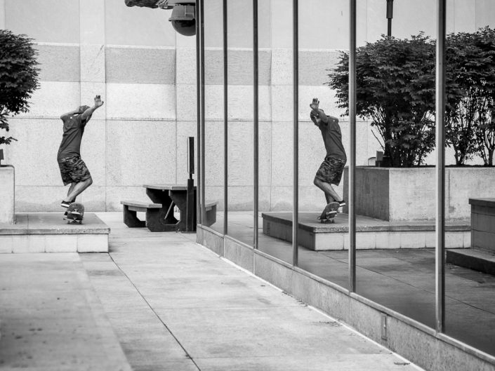 Paul Santiago Skateboarding Reflection | New York Skateboarding Photography | Albany NY Skateboarding | Black and White | Photographer Dave Butterworth | EyeWasHere Photography | Eye Was Here