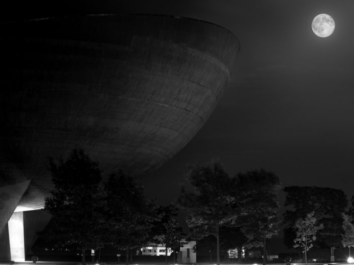 Super Moon & The Egg | Albany New York State Plaza Black & White Photography by Dave Butterworth | EyeWasHere Paint it Black | Eye Was Here Photography