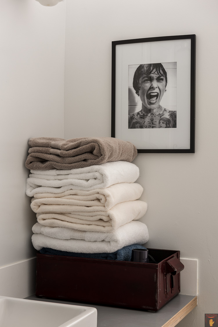 Hudson NY Vacation Rental Bathroom Details. Extra Towels and Picture on the Wall. Real Estate Photographer Dave Butterworth | EyeWasHere | Hudson New York Real Estate Photography